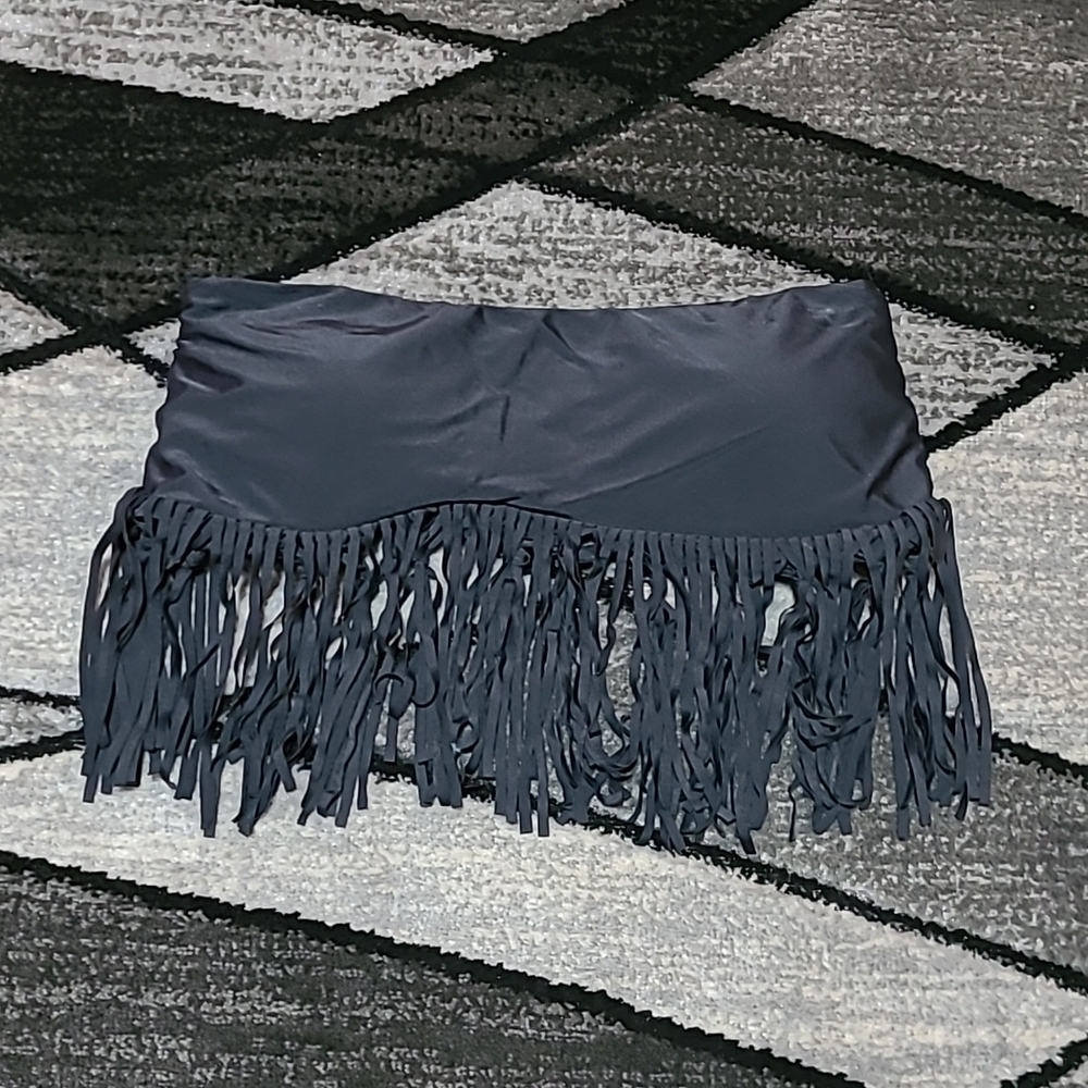 RAISINS STRAPLESS FRINGE CLASSIC BLACK BIKINI SWIM TOP